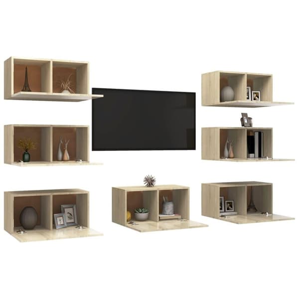 vidaXL TV-benker 7 stk sonoma eik 30,5x30x60 cm sponplate