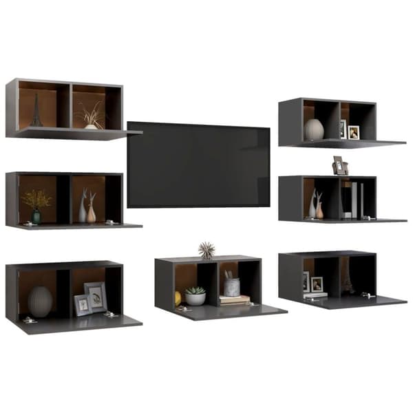 vidaXL TV-skåp 7 delar grå 30,5x30x60 cm spånskiva