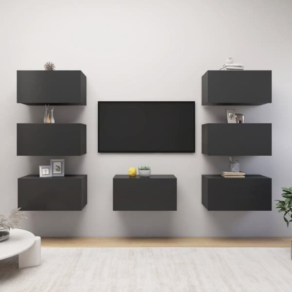 vidaXL TV-skåp 7 delar grå 30,5x30x60 cm spånskiva