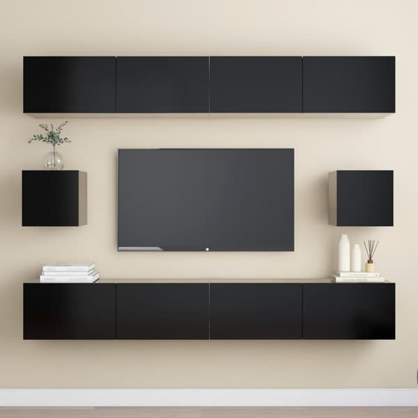 vidaXL TV-benksett 6 deler svart sponplate