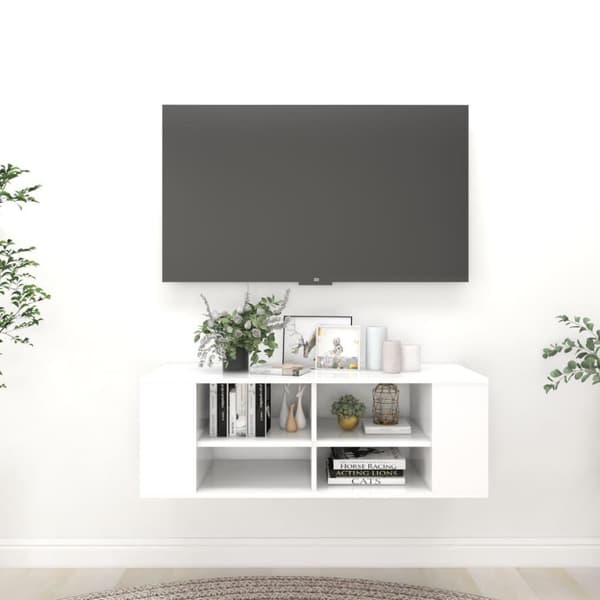 vidaXL Seinäkiinnitettävä TV-taso valkoinen 102x35x35 cm tekninen puu