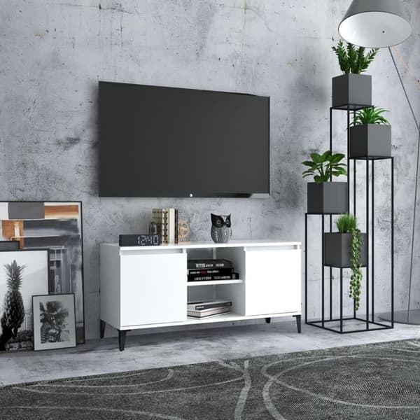 vidaXL TV-benk med metallben hvit 103,5x35x50 cm