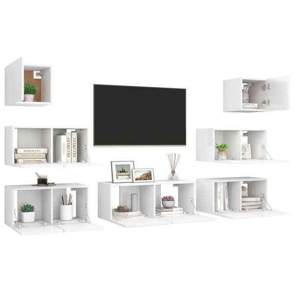 vidaXL TV-benksett 7 deler hvit sponplate