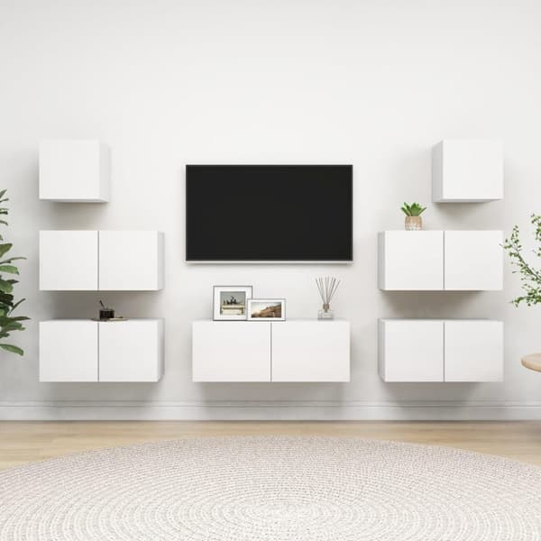 vidaXL TV-benksett 7 deler hvit sponplate