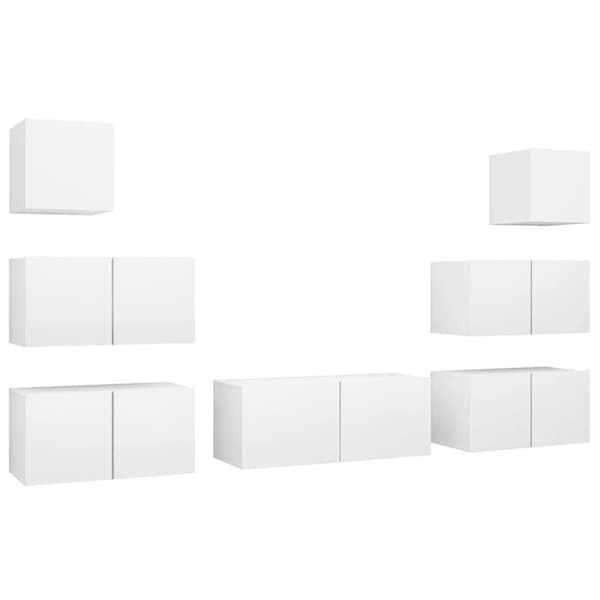 vidaXL TV-benksett 7 deler hvit sponplate