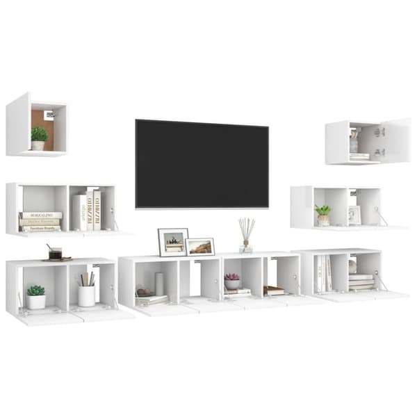 vidaXL TV-benksett 8 deler hvit sponplate