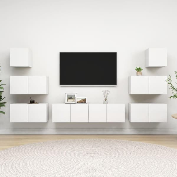 vidaXL TV-benksett 8 deler hvit sponplate