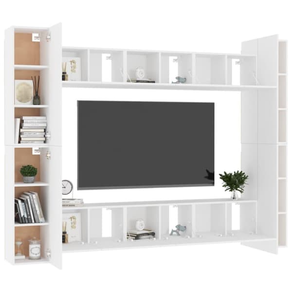 vidaXL TV-benksett 10 deler hvit sponplate