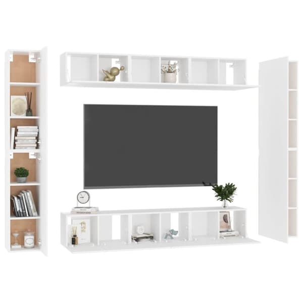 vidaXL TV-benksett 10 deler hvit sponplate