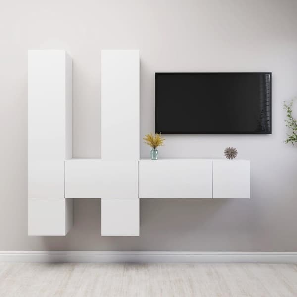 vidaXL TV-benksett 7 deler hvit sponplate