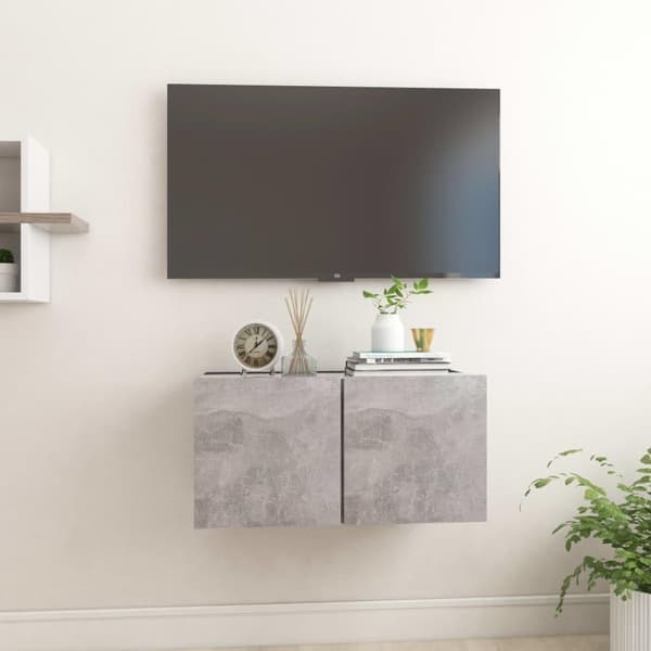 vidaXL Hengende TV-benk betonggrå 60x30x30 cm
