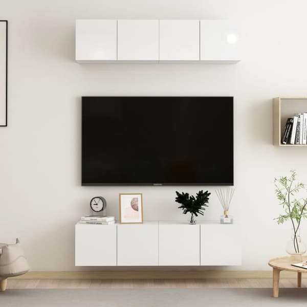 vidaXL tv-skabe 4 stk. 60x30x30 cm spånplade hvid højglans