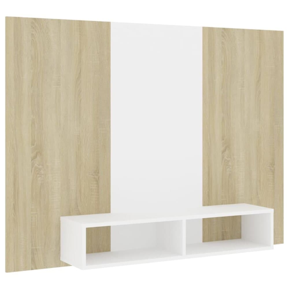vidaXL Väggmonterat tv-skåp vit och sonoma-ek 135x23,5x90 cm spånskiva