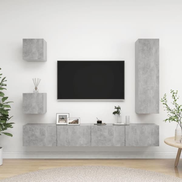 vidaXL tv-skabe 5 dele spånplade betongrå