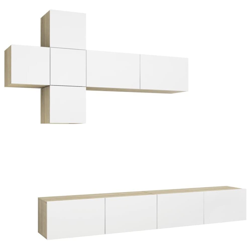 vidaXL TV-skåp 7 delar vit och sonoma-ek spånskiva