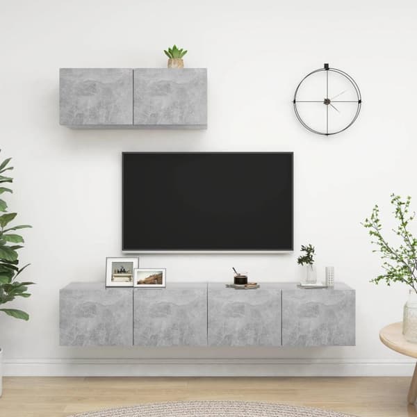 vidaXL TV-benksett 3 deler betonggrå sponplate