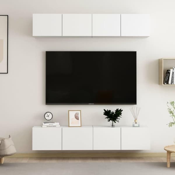 vidaXL TV-benker 4 stk hvit 80x30x30 cm sponplate