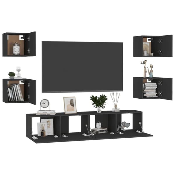 vidaXL TV-benksett 6 deler svart sponplate