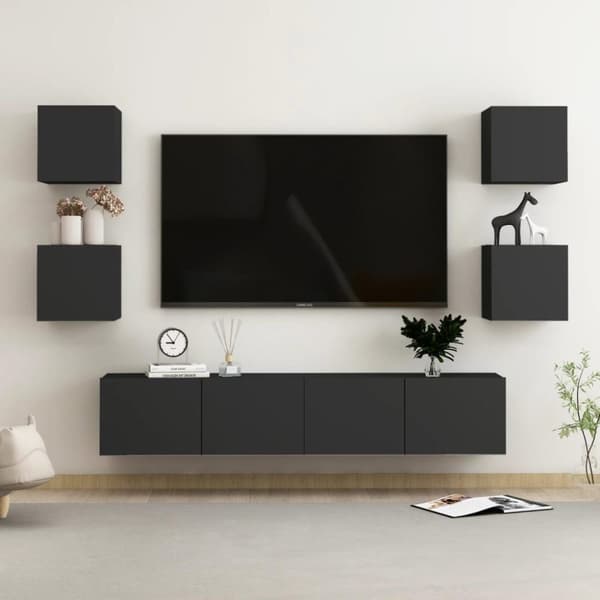 vidaXL TV-benksett 6 deler svart sponplate