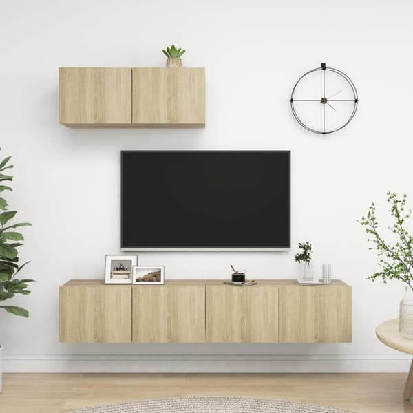vidaXL TV-benksett 3 deler sonoma eik sponplate