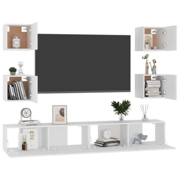 vidaXL TV-benksett 6 deler hvit sponplate