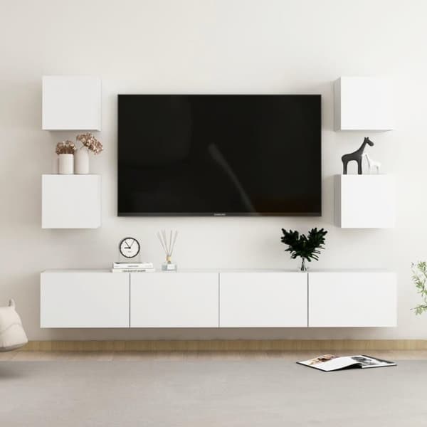 vidaXL TV-benksett 6 deler hvit sponplate