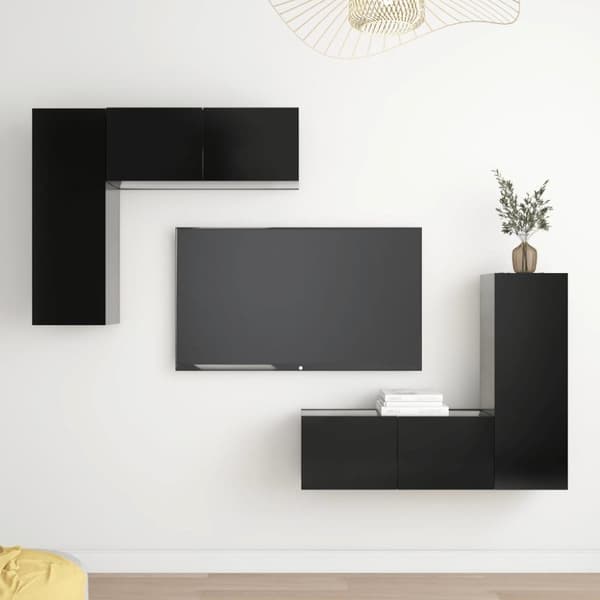 vidaXL TV-benksett 4 deler svart sponplate
