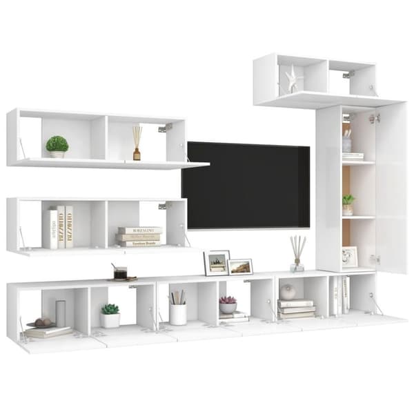 vidaXL TV-benksett 7 deler hvit sponplate