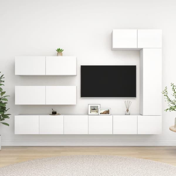 vidaXL TV-benksett 7 deler hvit sponplate