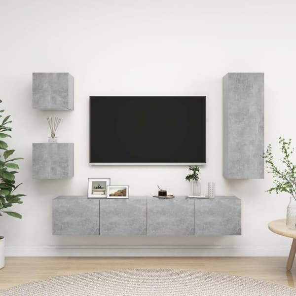 vidaXL TV-benksett 5 deler betonggrå sponplate