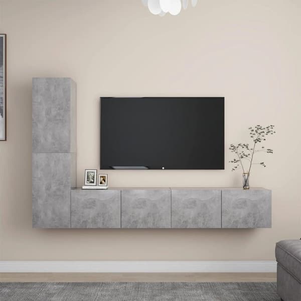 vidaXL TV-benksett 4 deler betonggrå sponplate