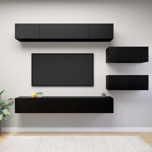 vidaXL idaXL TV-benksett 6 deler svart sponplate