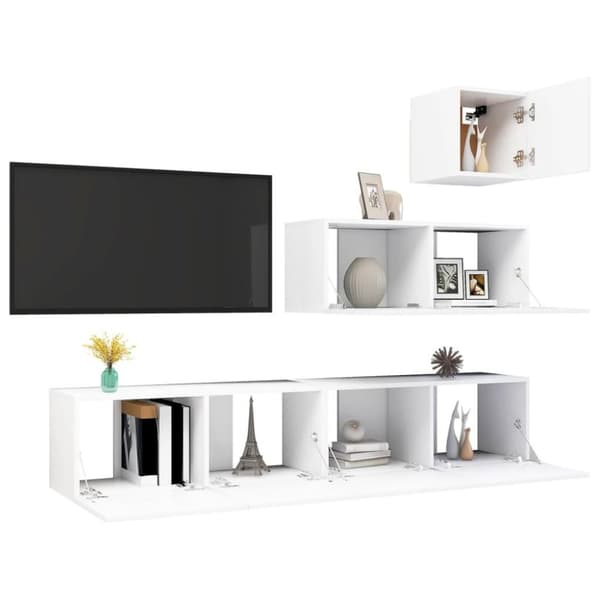 vidaXL TV-benksett 4 deler hvit sponplate