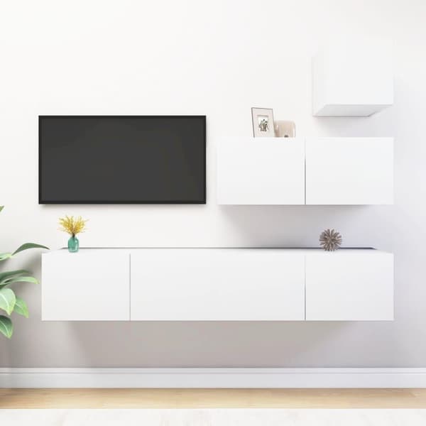 vidaXL TV-benksett 4 deler hvit sponplate