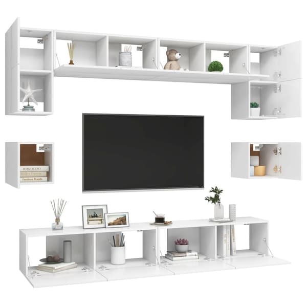 vidaXL TV-benksett 8 deler hvit sponplate