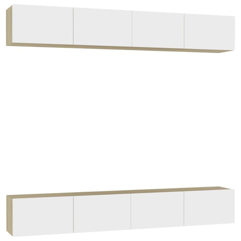 vidaXL TV-skåp 4 delar vit och sonoma-ek 100x30x30 cm spånskiva