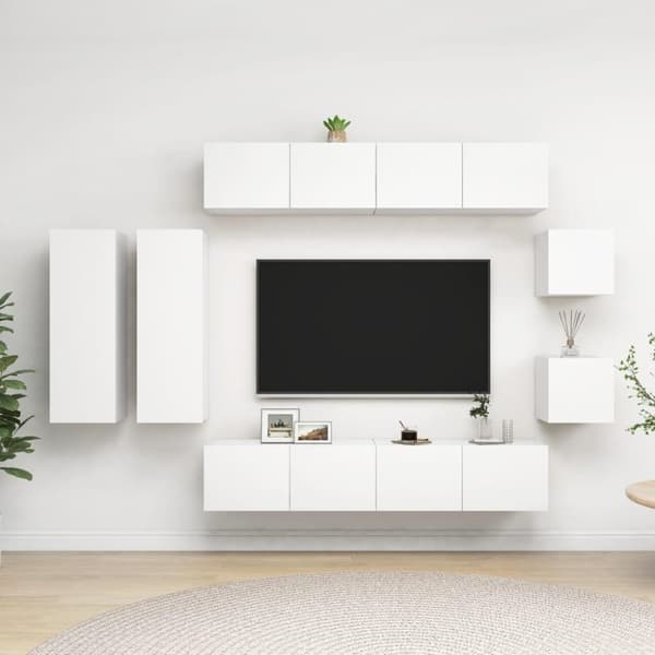 vidaXL TV-benksett 8 deler hvit sponplate