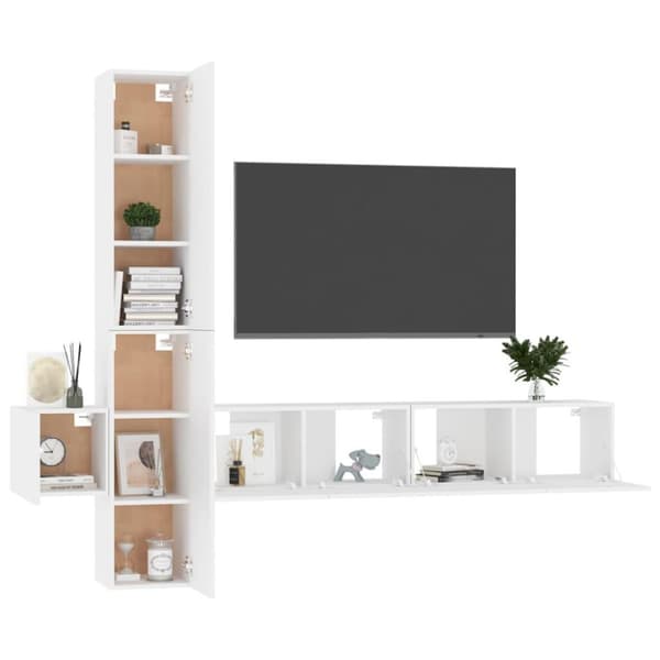 vidaXL TV-benksett 5 deler hvit sponplate