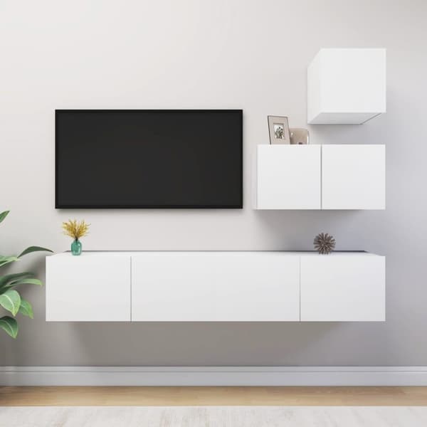 vidaXL TV-benksett 4 deler hvit sponplate