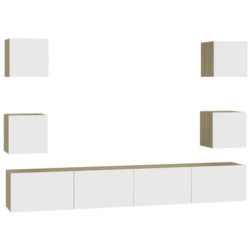 vidaXL TV-skåp 6 delar vit och sonoma-ek spånskiva