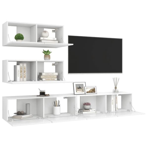 vidaXL TV-benksett 4 deler hvit sponplate