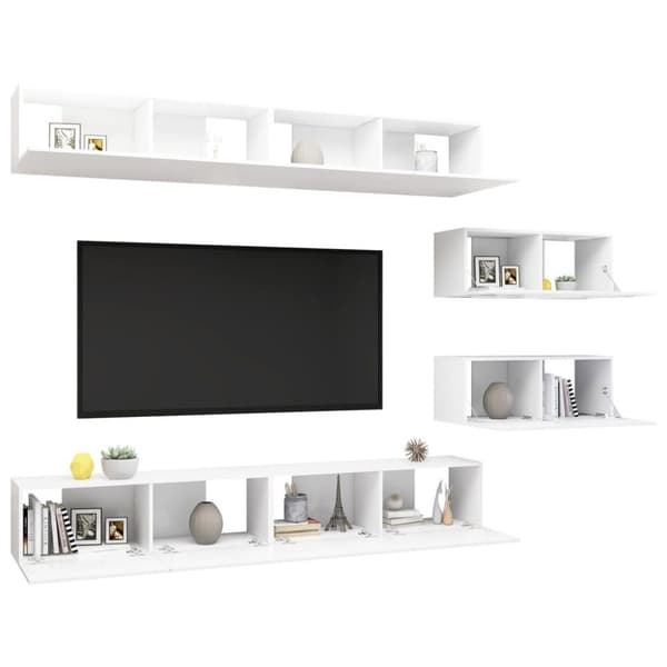 vidaXL TV-benksett 6 deler hvit sponplate