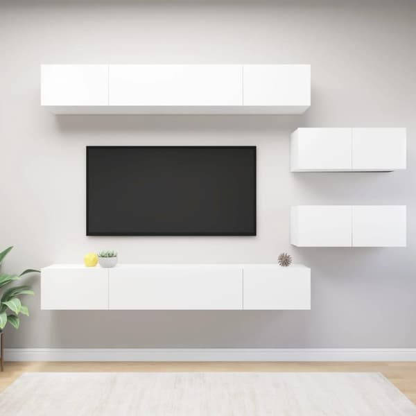 vidaXL TV-benksett 6 deler hvit sponplate