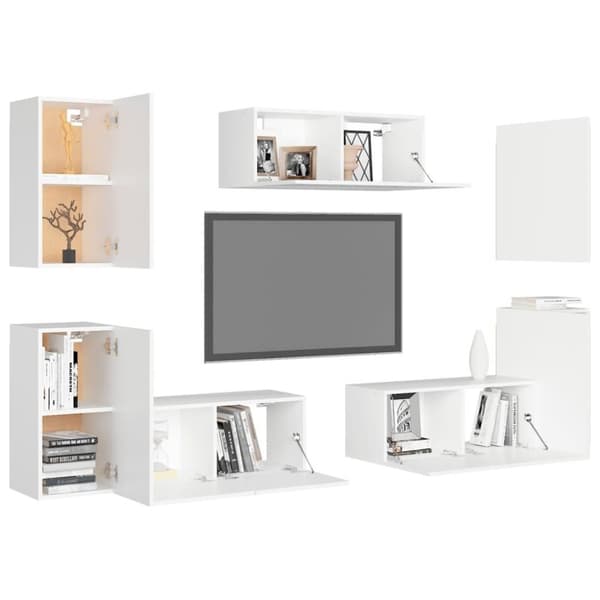 vidaXL TV-benksett 7 deler hvit sponplate