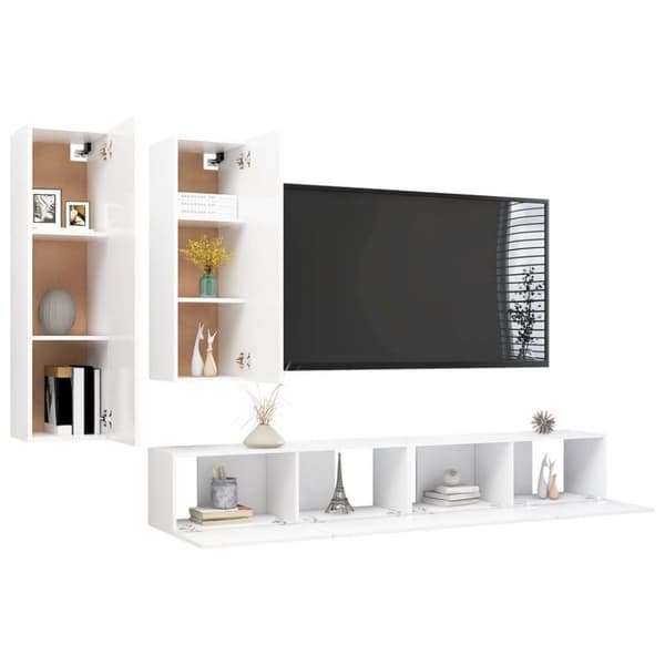 vidaXL TV-benksett 4 deler hvit sponplate
