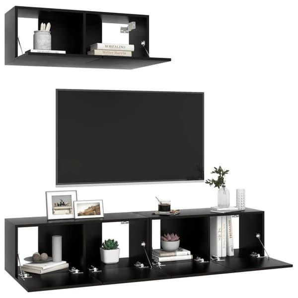 vidaXL TV-benker 3 stk svart sponplate