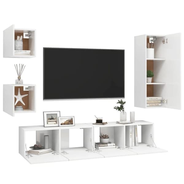 vidaXL TV-benksett 5 deler hvit sponplate