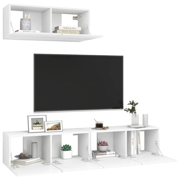 vidaXL TV-benksett 3 deler hvit sponplate