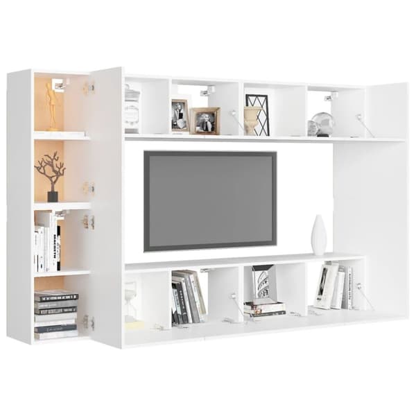 vidaXL TV-benksett 8 deler hvit sponplate