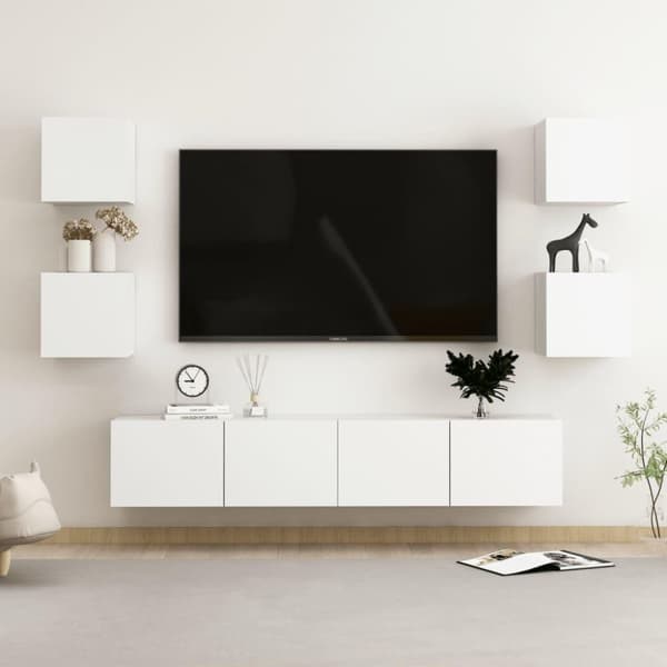 vidaXL TV-benksett 6 deler hvit sponplate